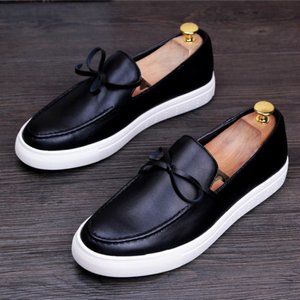 2021 Men's Casual Leather Shoes Breathable Non-slip Tassel Shoes Black Top
